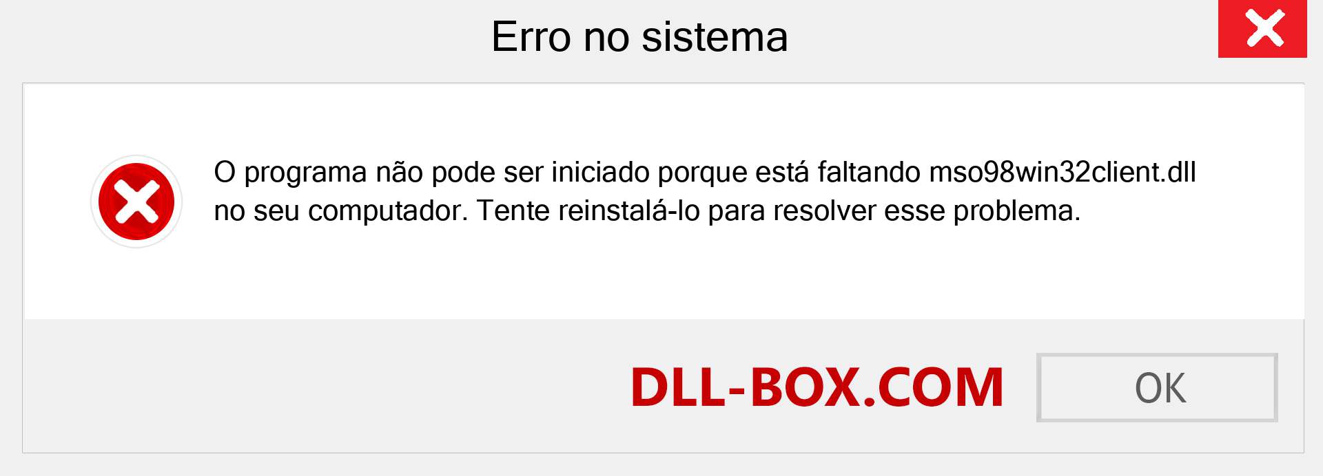 Arquivo mso98win32client.dll ausente ?. Download para Windows 7, 8, 10 - Correção de erro ausente mso98win32client dll no Windows, fotos, imagens